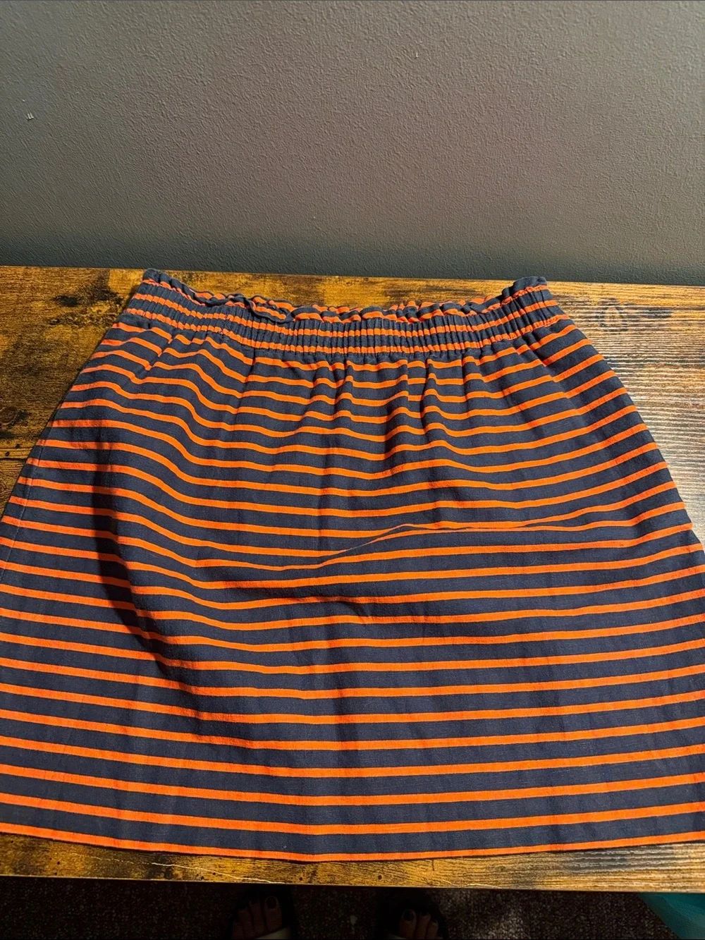 J. Crew Navy and Orange Striped Elastic Waist Skirt